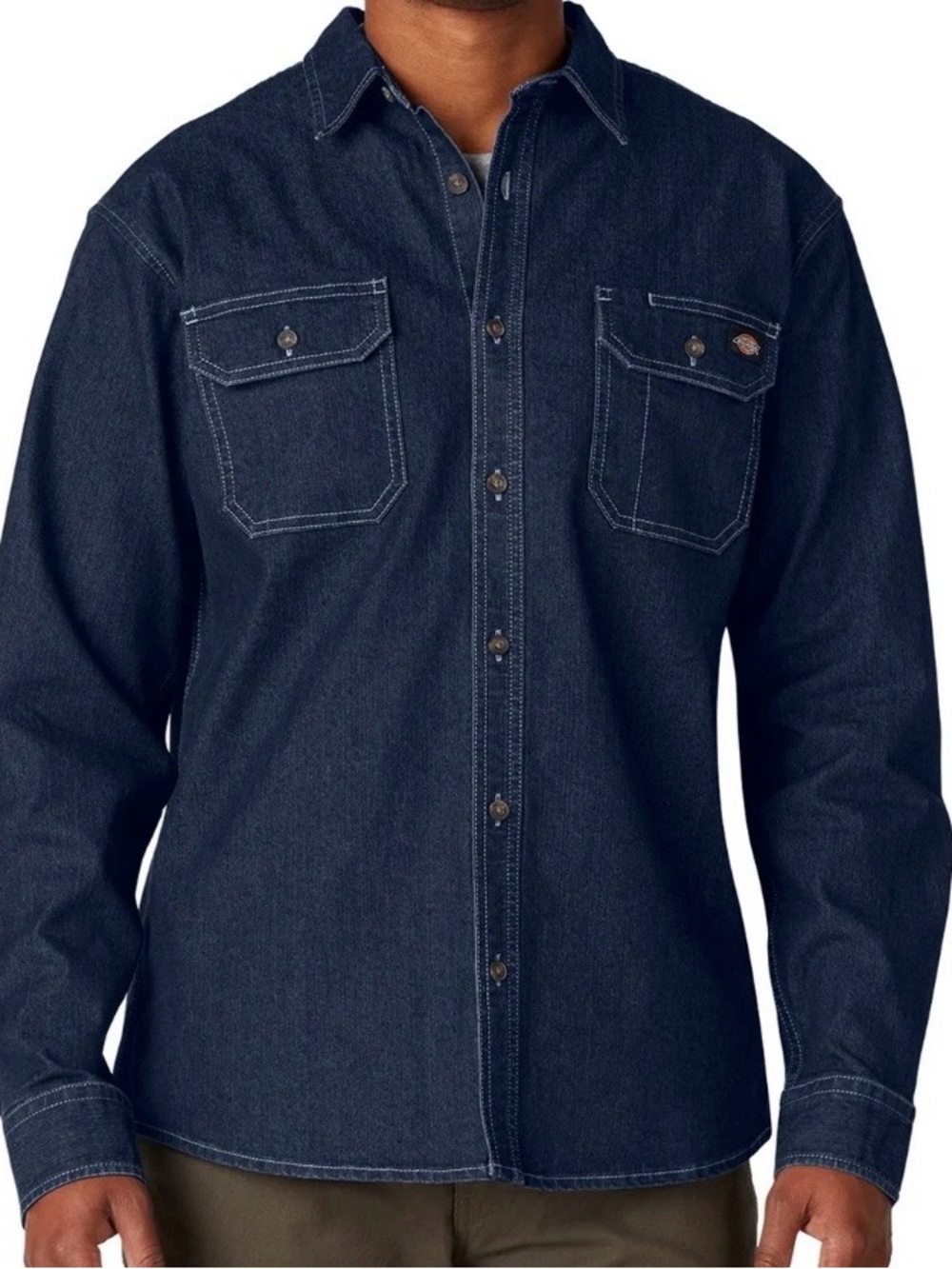 Dickies FLEX Relaxed-Fit Men's Denim Button-Down Shirt, Dark Wash, Medium, NWT